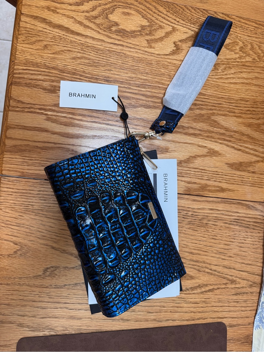 Brahmin Croc-Embossed Leather Wristlet with Branded Strap - Melbourne Adia